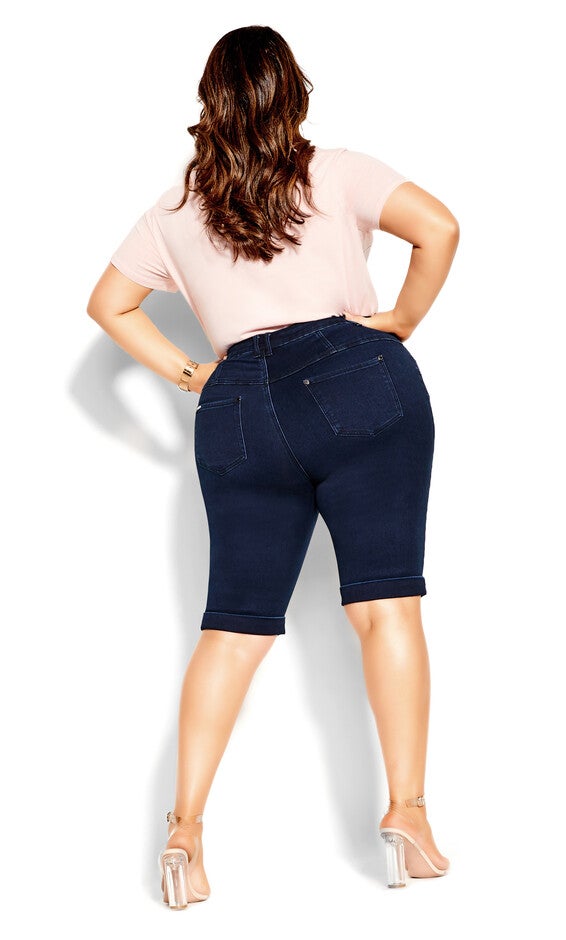Knee Hi Waist Short - dark denim, BLUE, alternate image number 2
