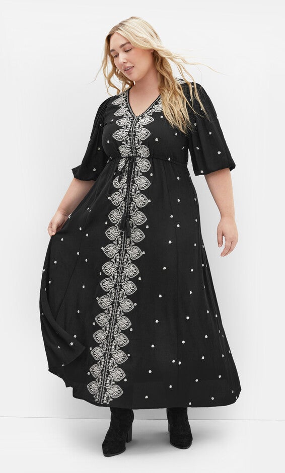 Ulla Embroidered Dress - black, BLACK, hi-res image number 0