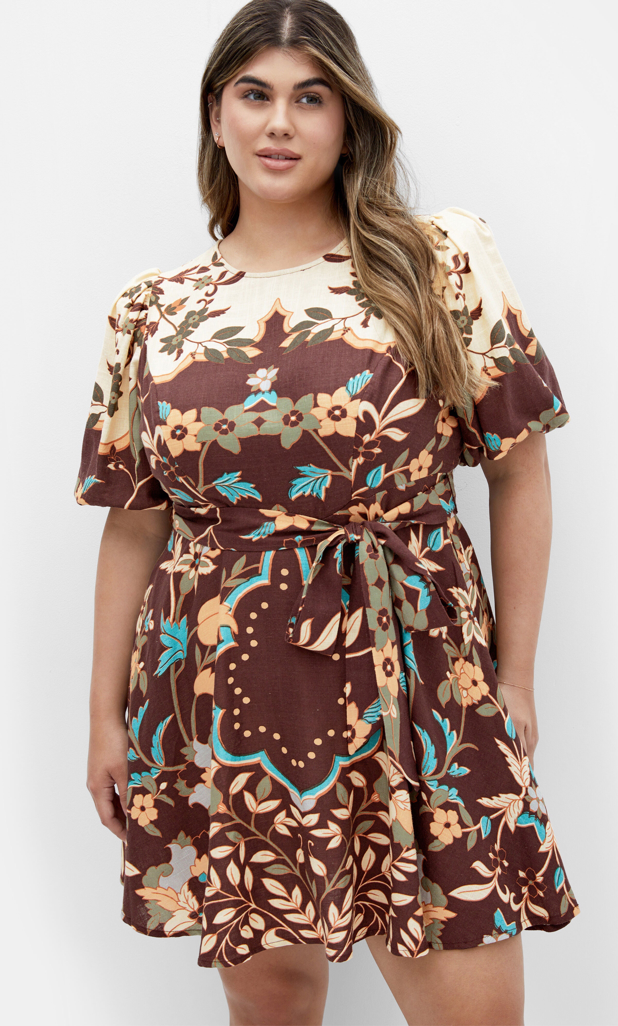 Forever Placement Linen Dress - mocha, BLACK, alternate image number 1