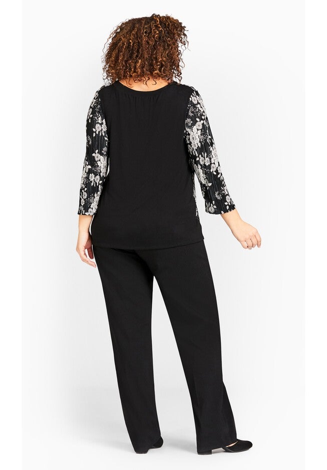 Split Neck Floral Pleated blouse, GRAY, on-hover image number 1