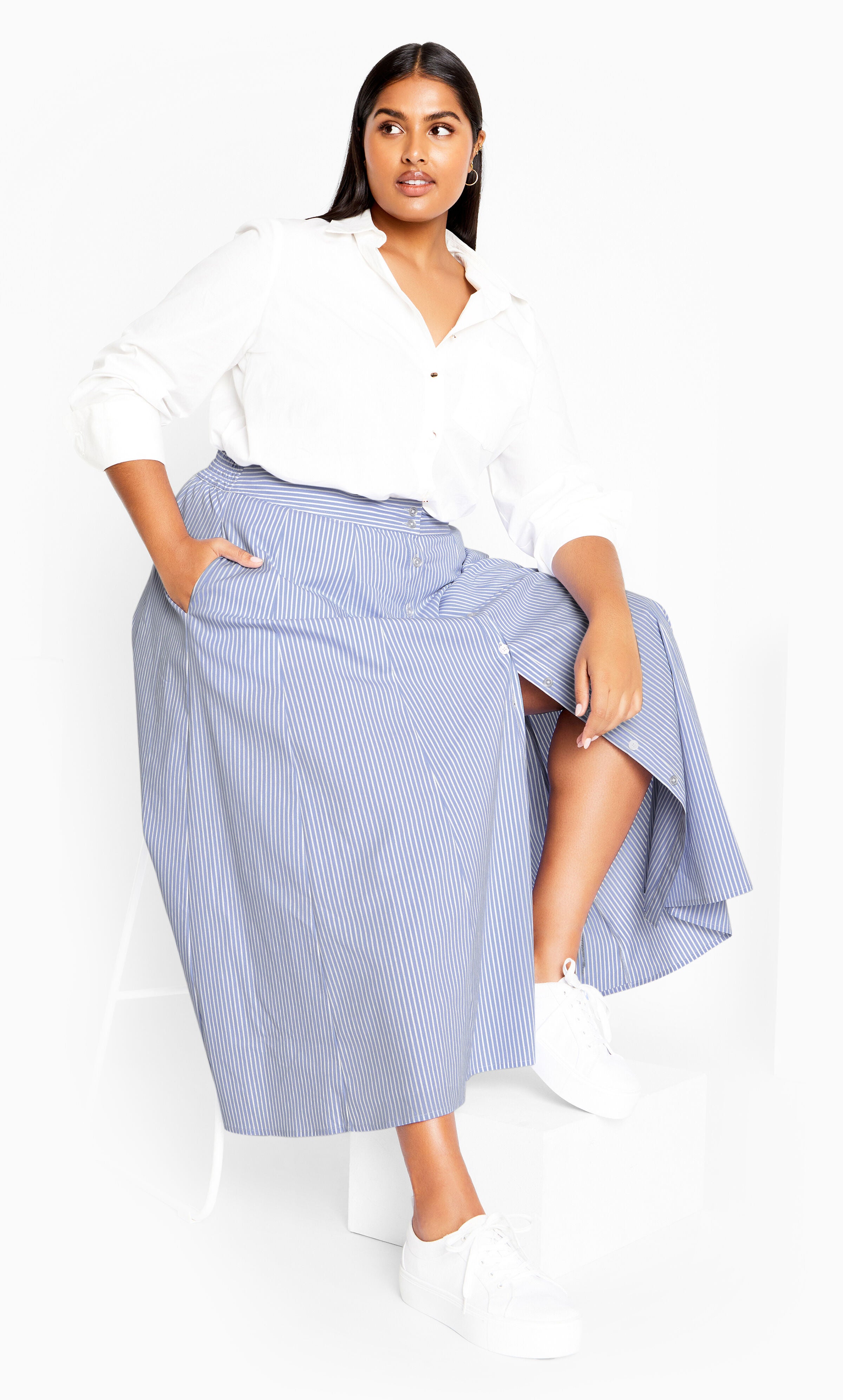 Sky Blue Linear Jacket Skirt Set