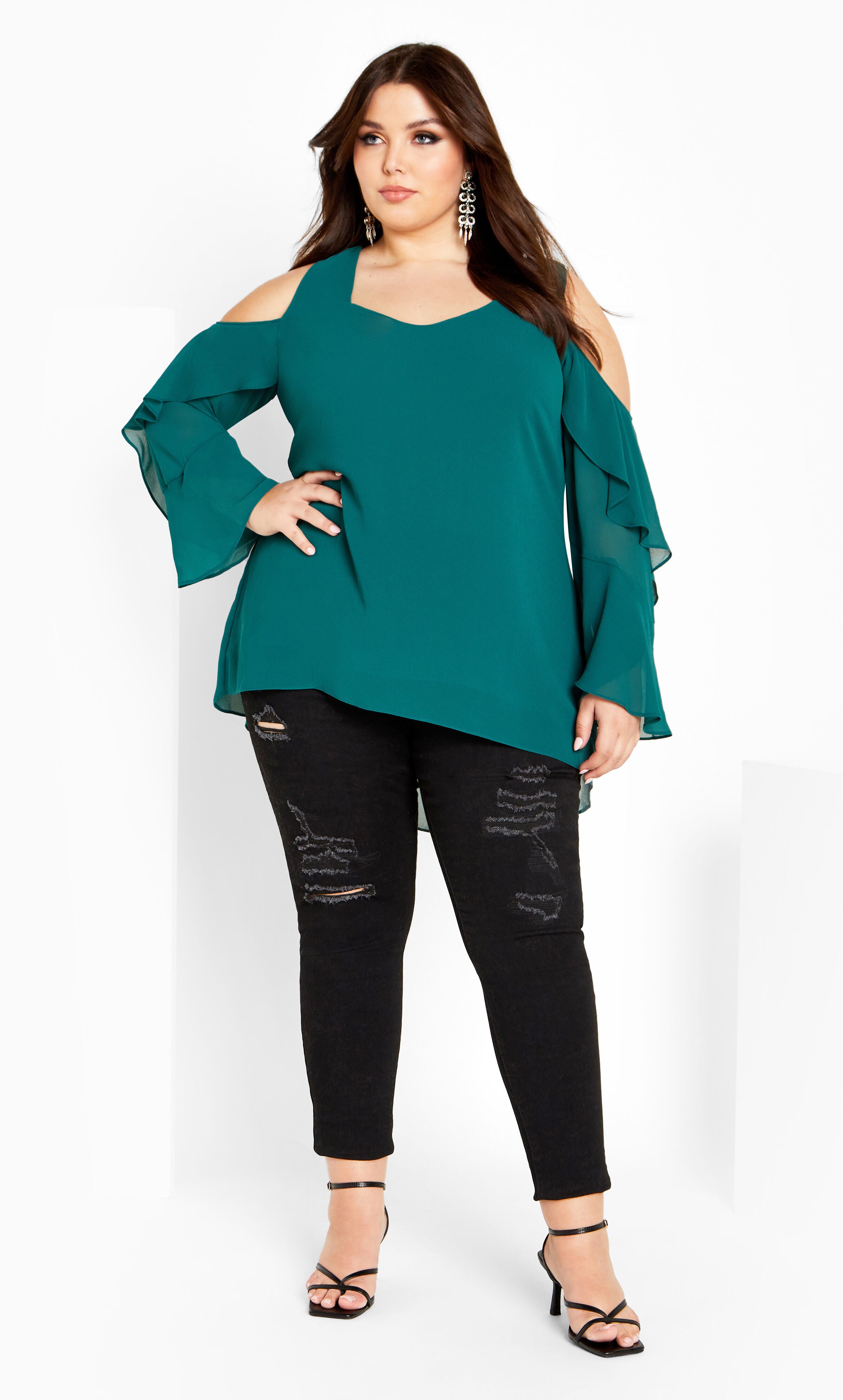 Hi Lo Cold Shoulder Top - alpine, ALPINE, alternate image number 1