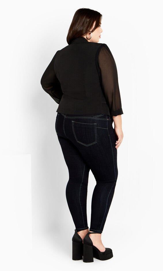 Drapey Sheer Chiffon Blazer Jacket - black, BLACK, alternate image number null