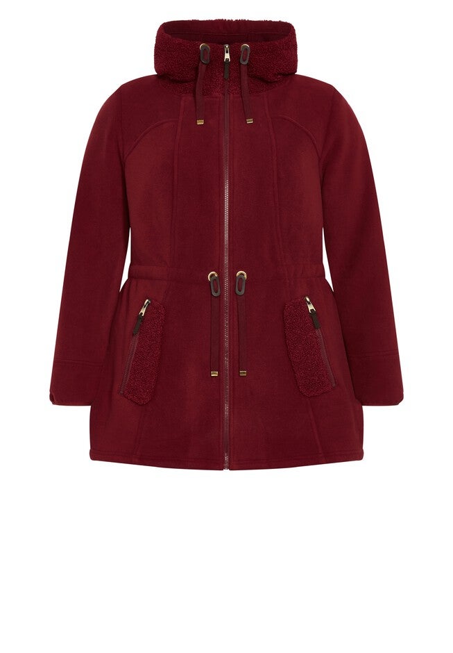 Fleece Hood Coat, RHUBARB, alternate image number null