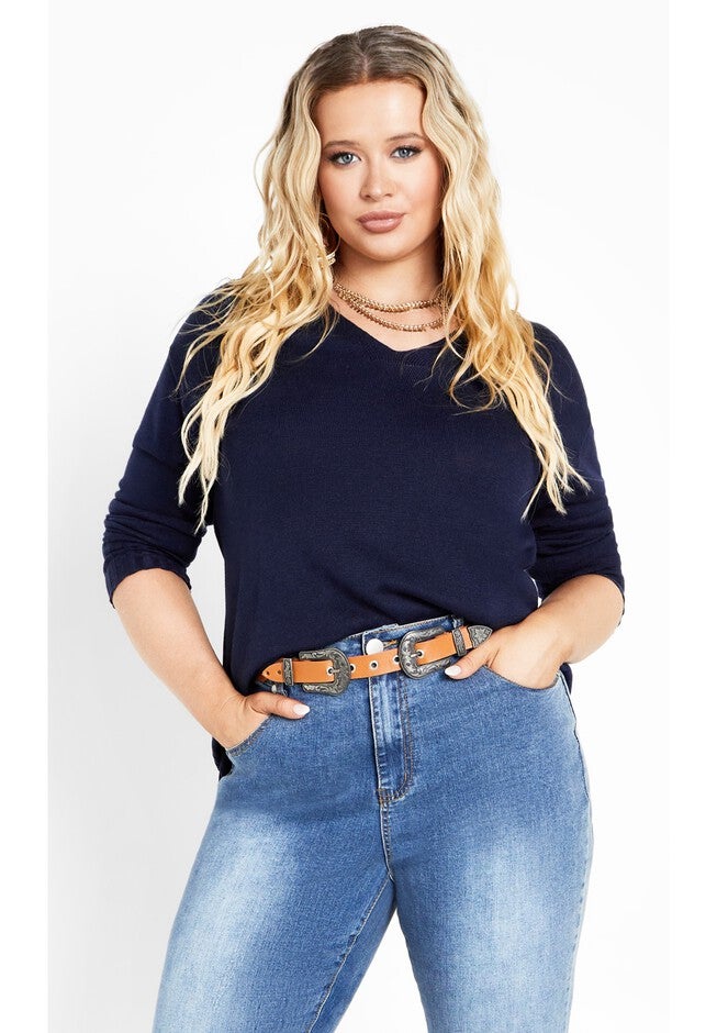Clare V Neck Sweater, INDIGO, hi-res image number null