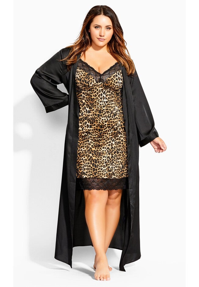 Long Satin Robe - black, BLACK, on-hover image number 1