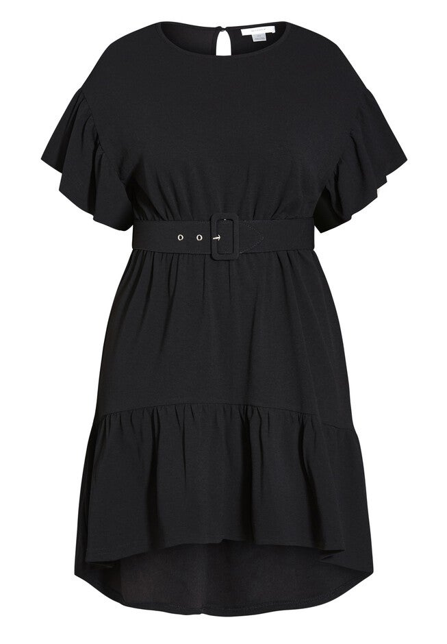 Belted Swish Dress - black, BLACK, alternate image number null