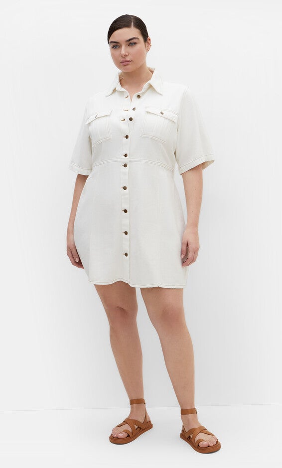 Liv Denim Dress - ivory denim, WHITE, hi-res image number 0