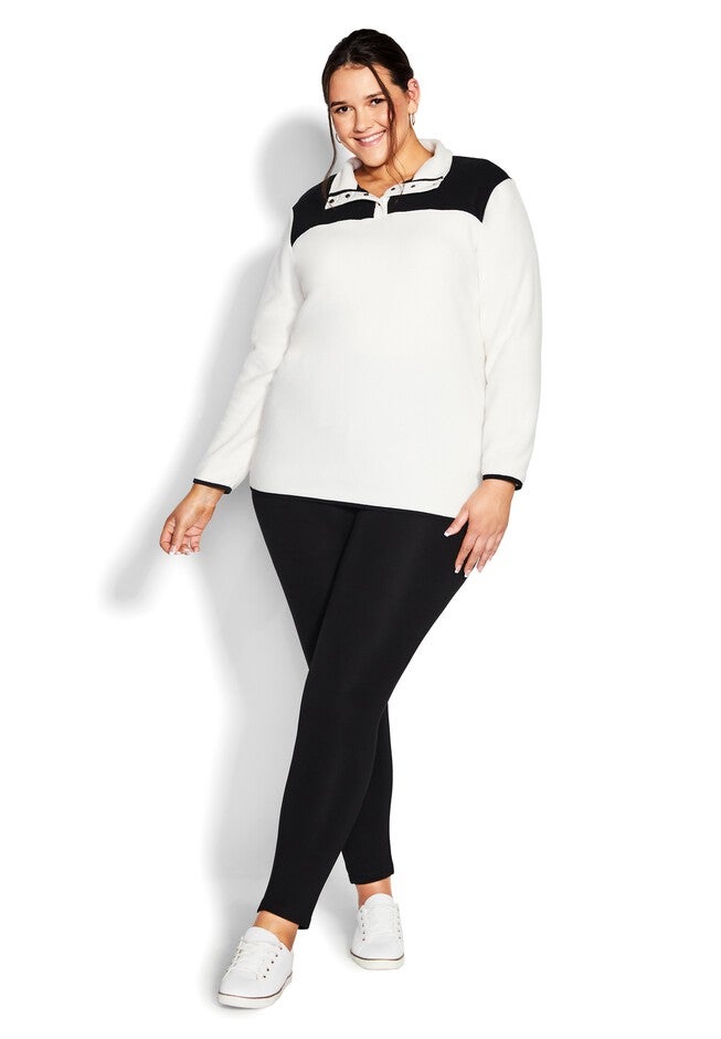 Polar Fleece Color Block Pull Over, IVORY BLACK, on-hover image number 1