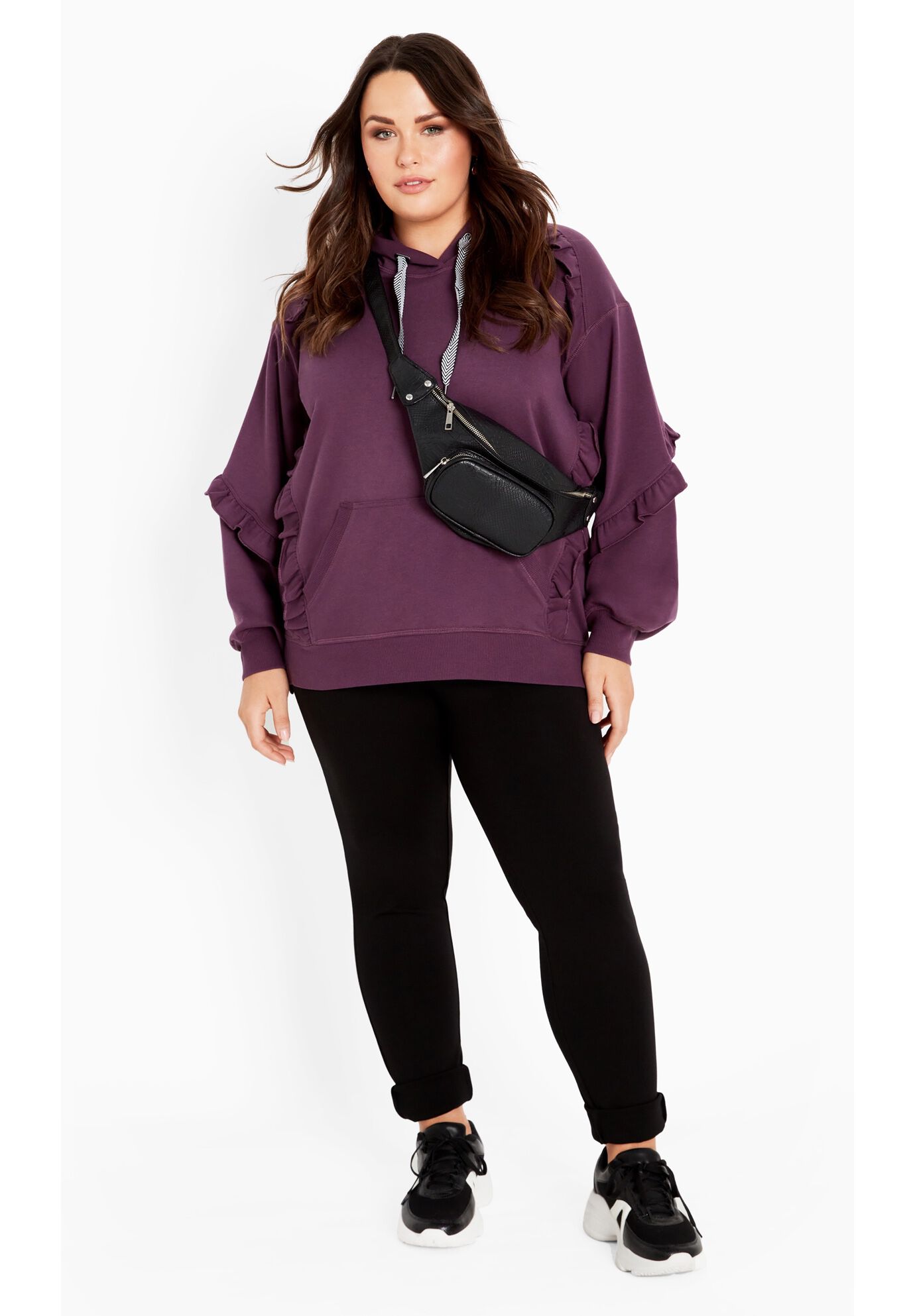 Frill Eggplant Hoodie, BLACK, on-hover image number 1
