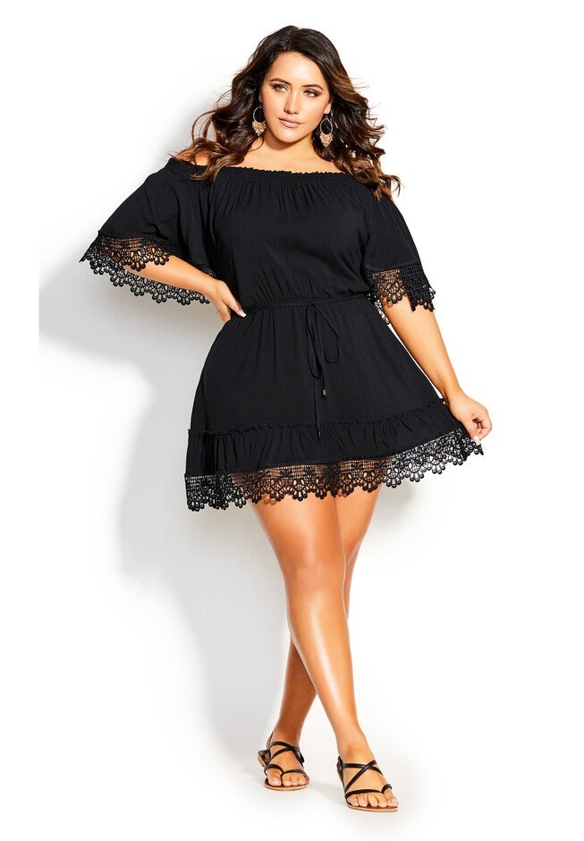 Crochet Detail Dress - black, BLACK, hi-res image number 0