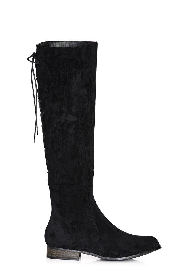 WIDE FIT Perry Flat Knee Boot - black, BLACK, on-hover image number null