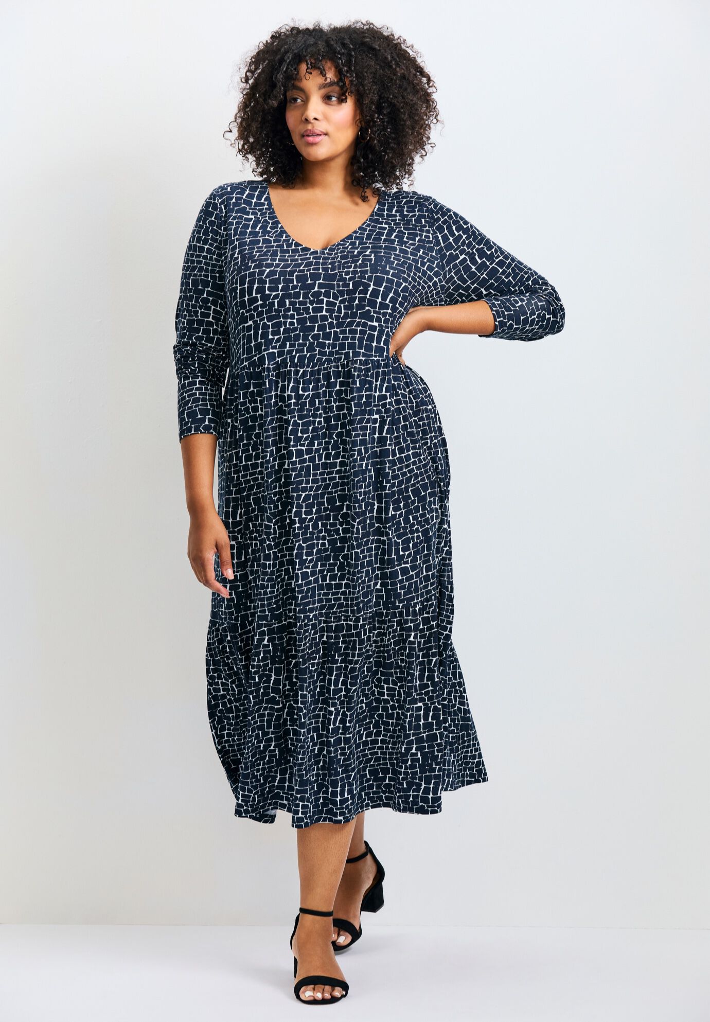 Nylah Printed Tiered Knit Dress, INK SHADOW, hi-res image number 0