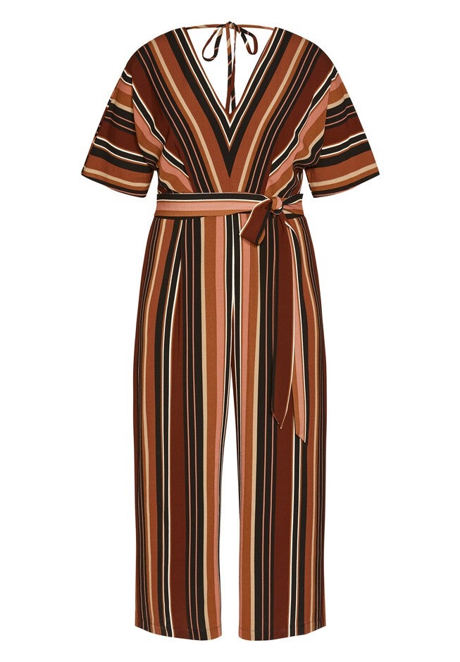Tan Stripe Jumpsuit - tan, BROWN, alternate image number null