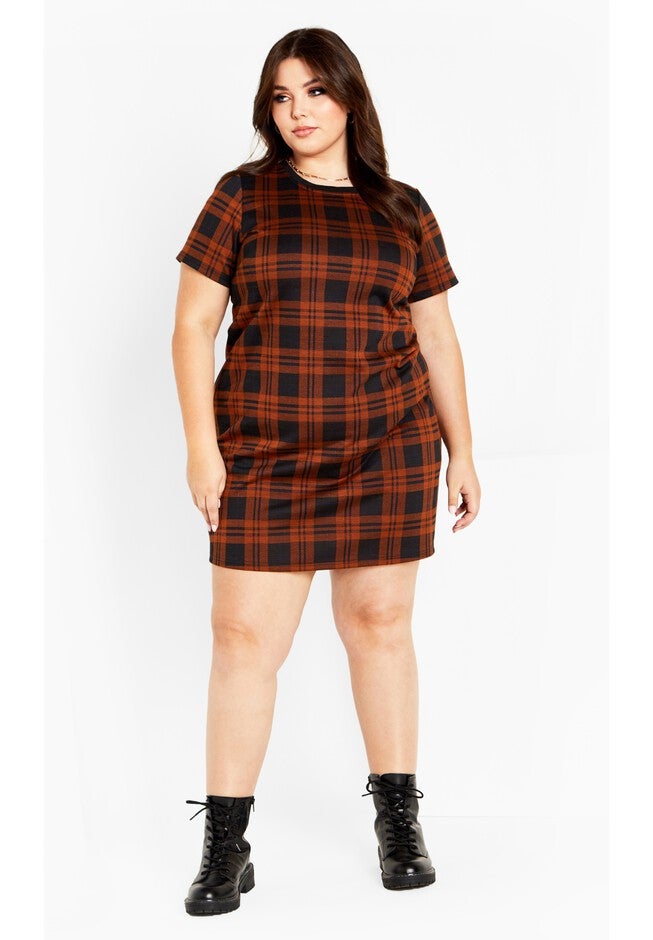 Check Love Shift Silhouette Mini Dress - caramel, CARAMEL, on-hover image number null