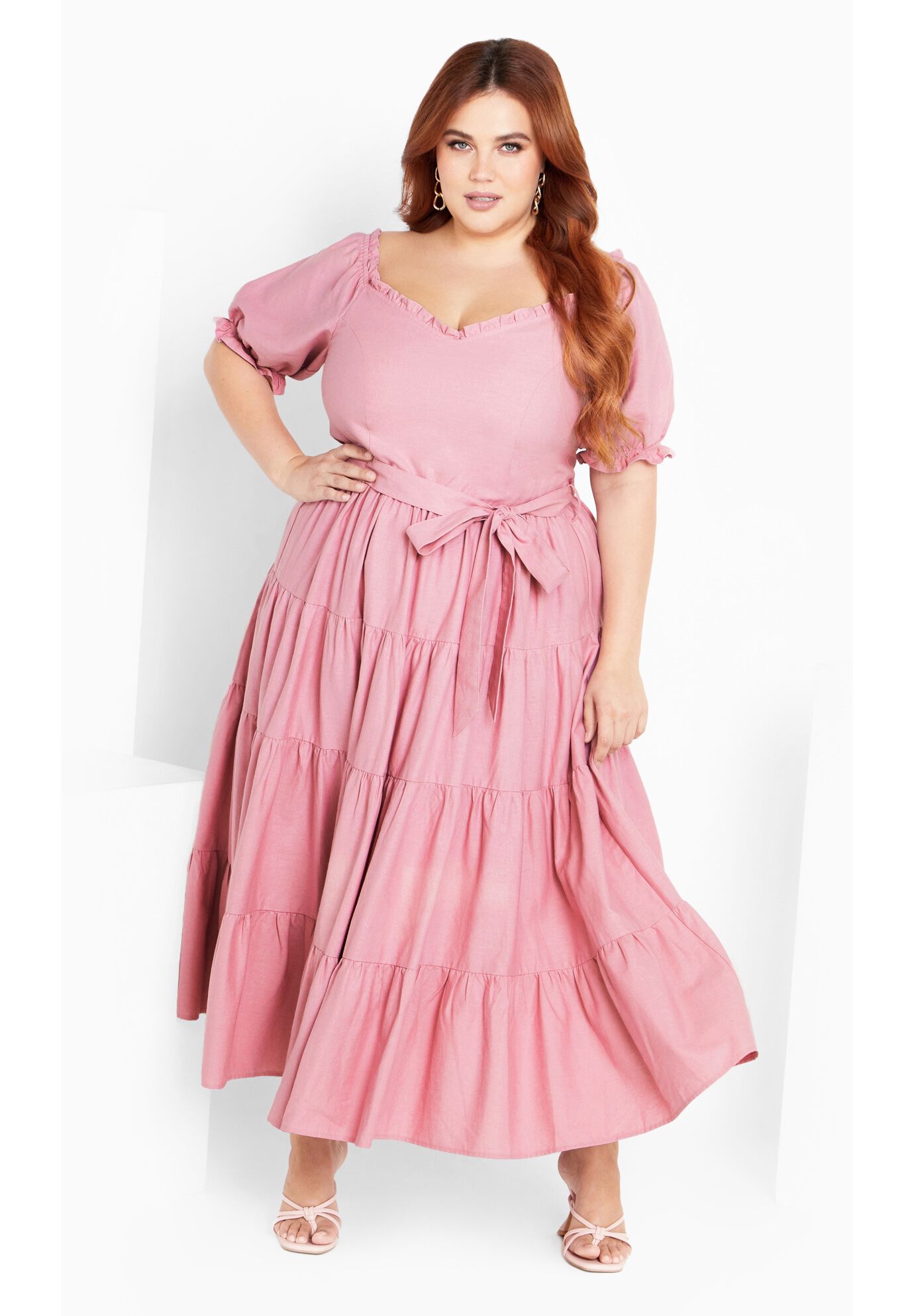Puff Sleeve Maxi Dress - blush, PINK, on-hover image number 1