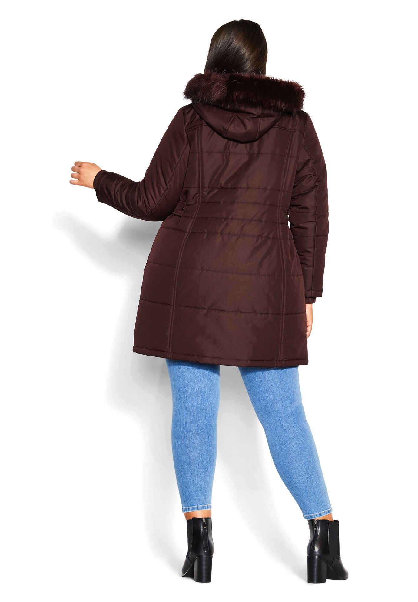 Side Belt Puffer Coat, WINE, alternate image number 4