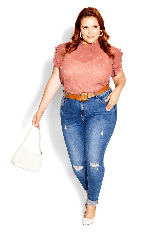 Pleated Spot Top - cinnamon, BROWN, on-hover image number null