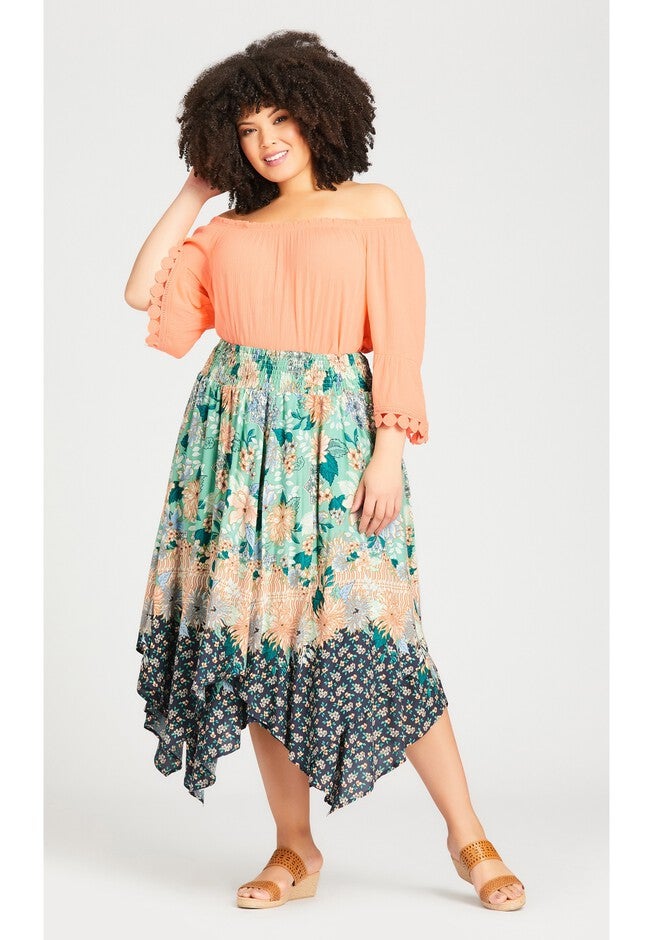 Nora Hanky Hem Skirt, MINT BLOSSOM BORDER, hi-res image number null