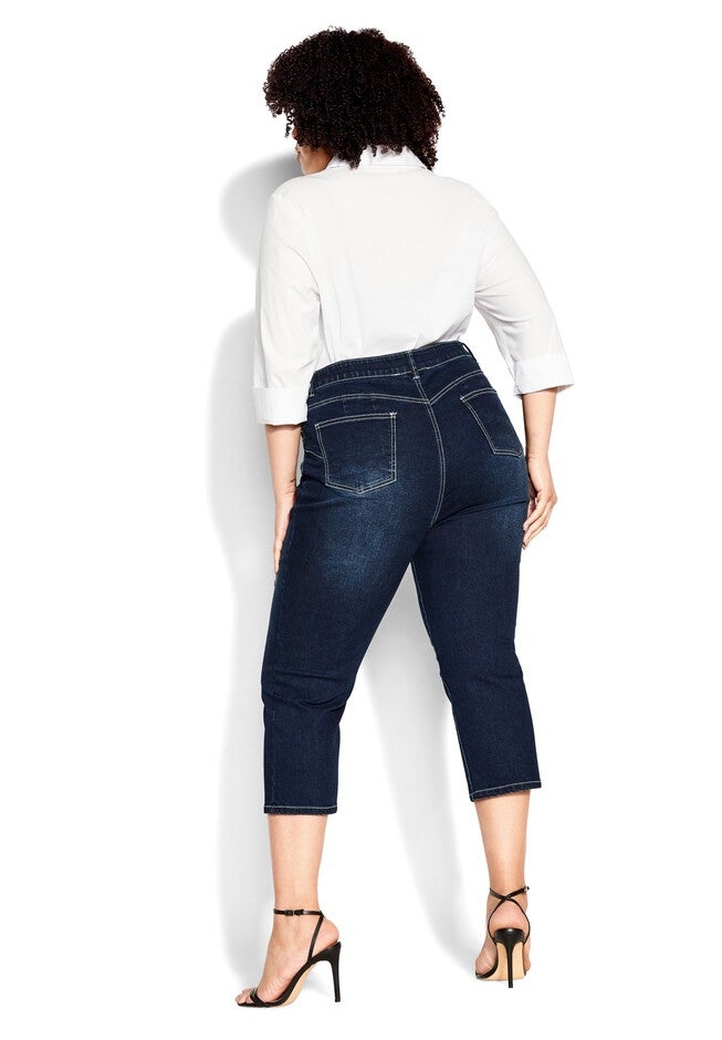 Slit Denim Capri, DARK WASH, on-hover image number 1