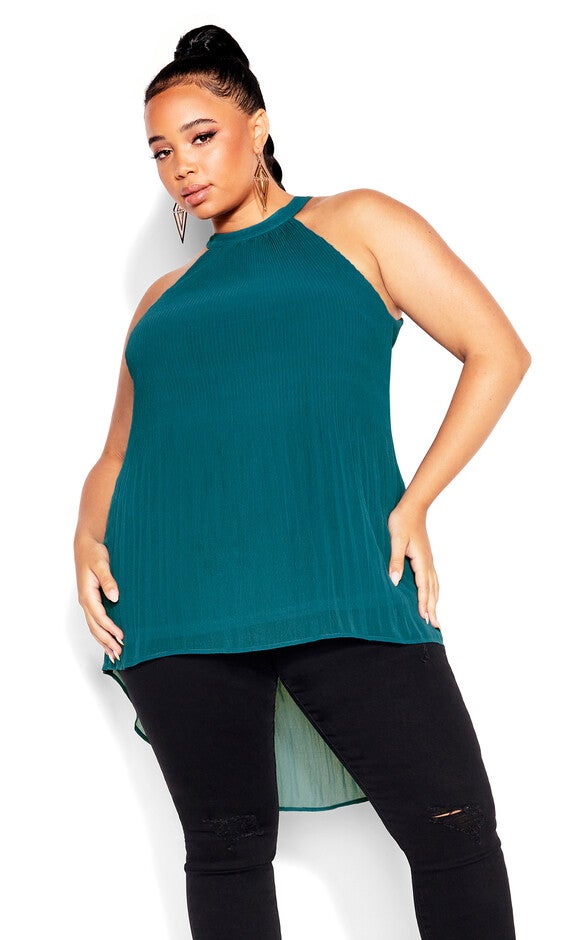 Halter Pleat Top - teal, GREEN, alternate image number 3