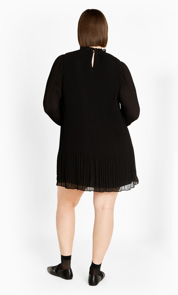 Pleat Ruffle Dress - black, BLACK, alternate image number null