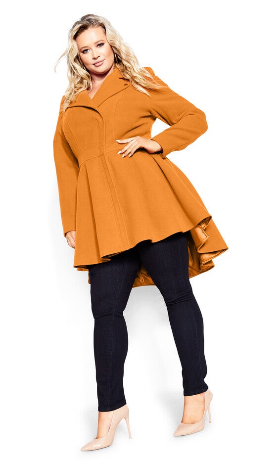 Hi Lo Frill Coat - deep caramel, YELLOW, alternate image number 5