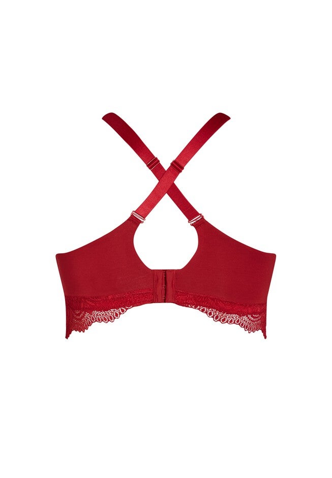 Wire Free Cotton Contour Bra - crimson, RED, alternate image number 4
