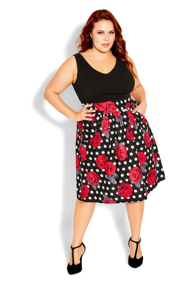 Spotted Rose Dress - rose, BLACK, hi-res image number 0