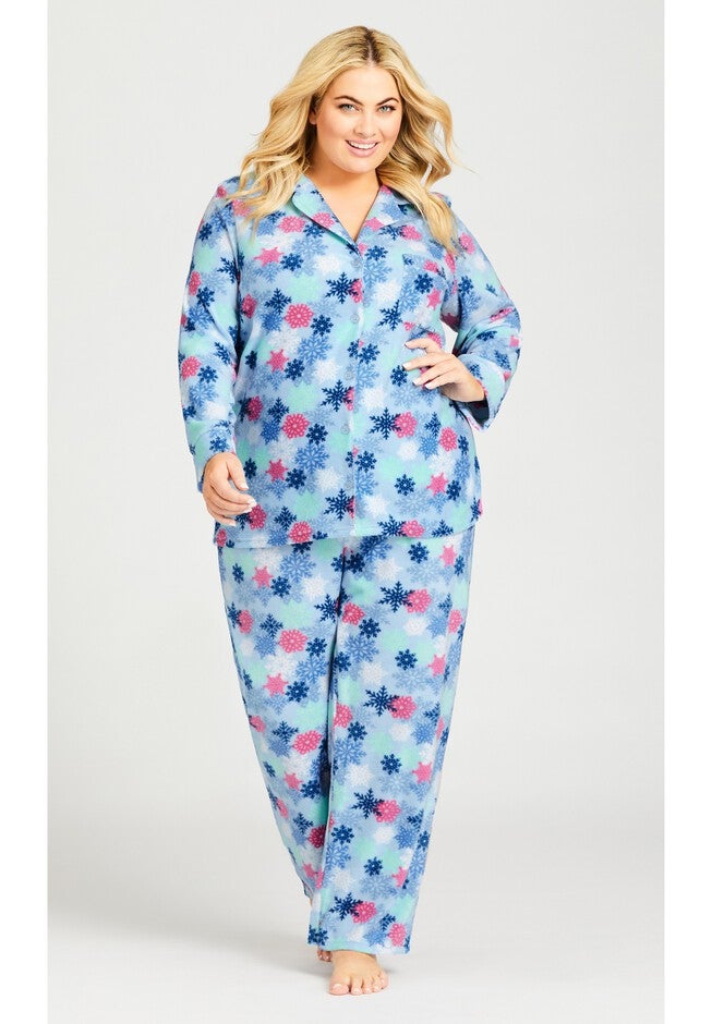 Snowflake Button Fleece Sleep Top, SNOWFLAKE PRINT, alternate image number null