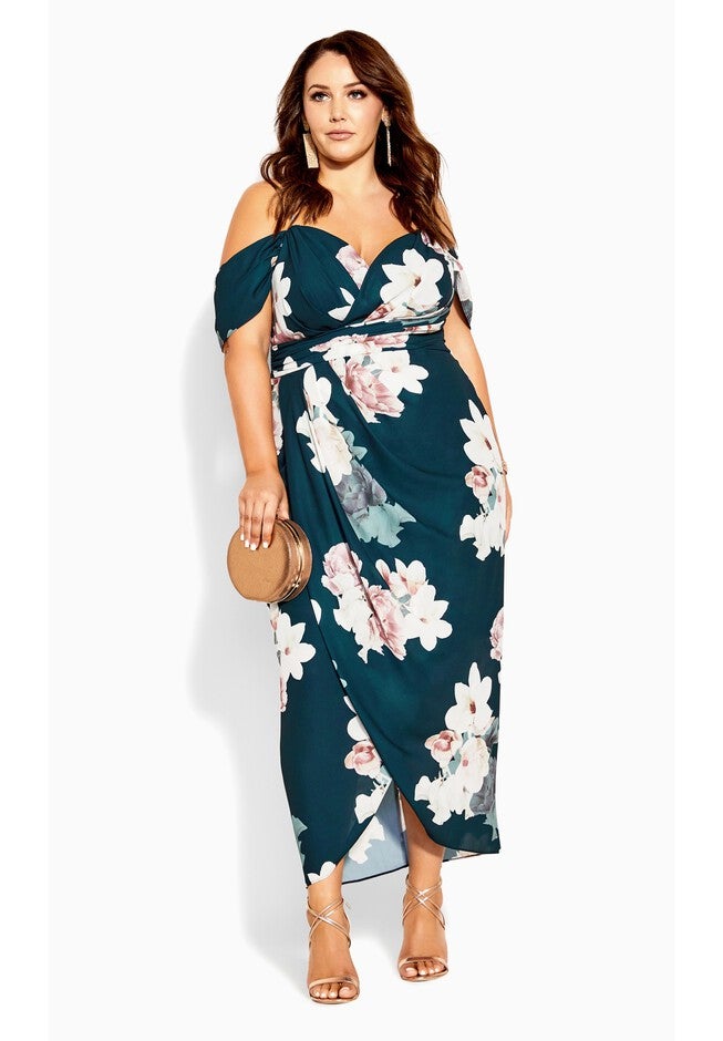 Emerald Floral Maxi Dress - emerald, GREEN, on-hover image number 1