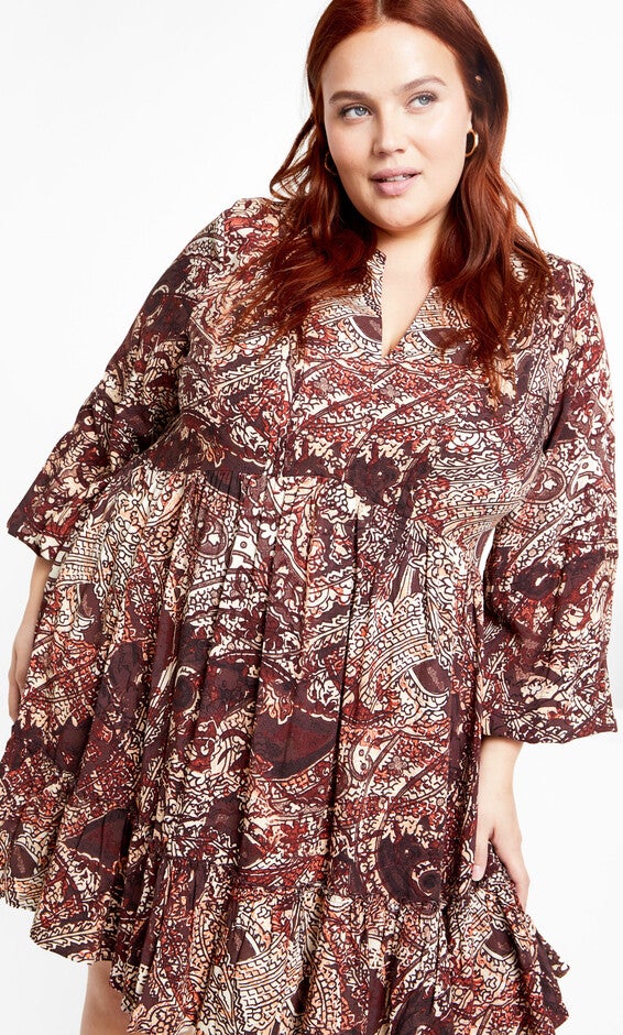Alinda Mini Print Dress - cocoa, COCOA, alternate image number null