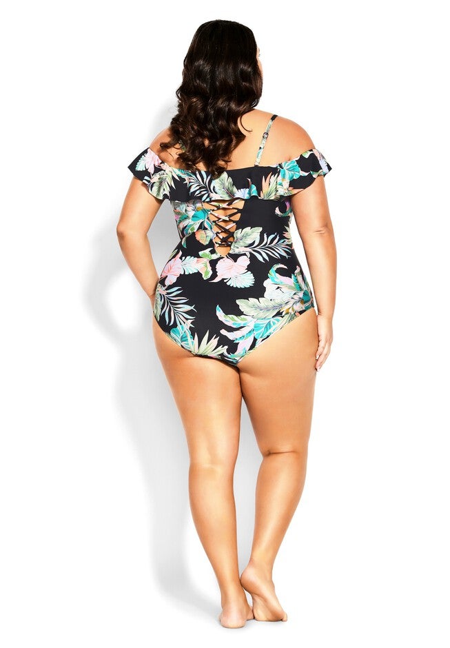 Samira Ruffle Print 1 Piece - black, BLACK, alternate image number null