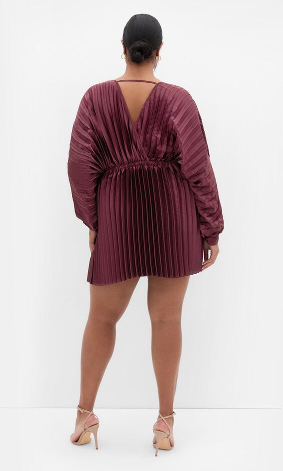 Chloe Pleat Dress - burgundy, RED, alternate image number null