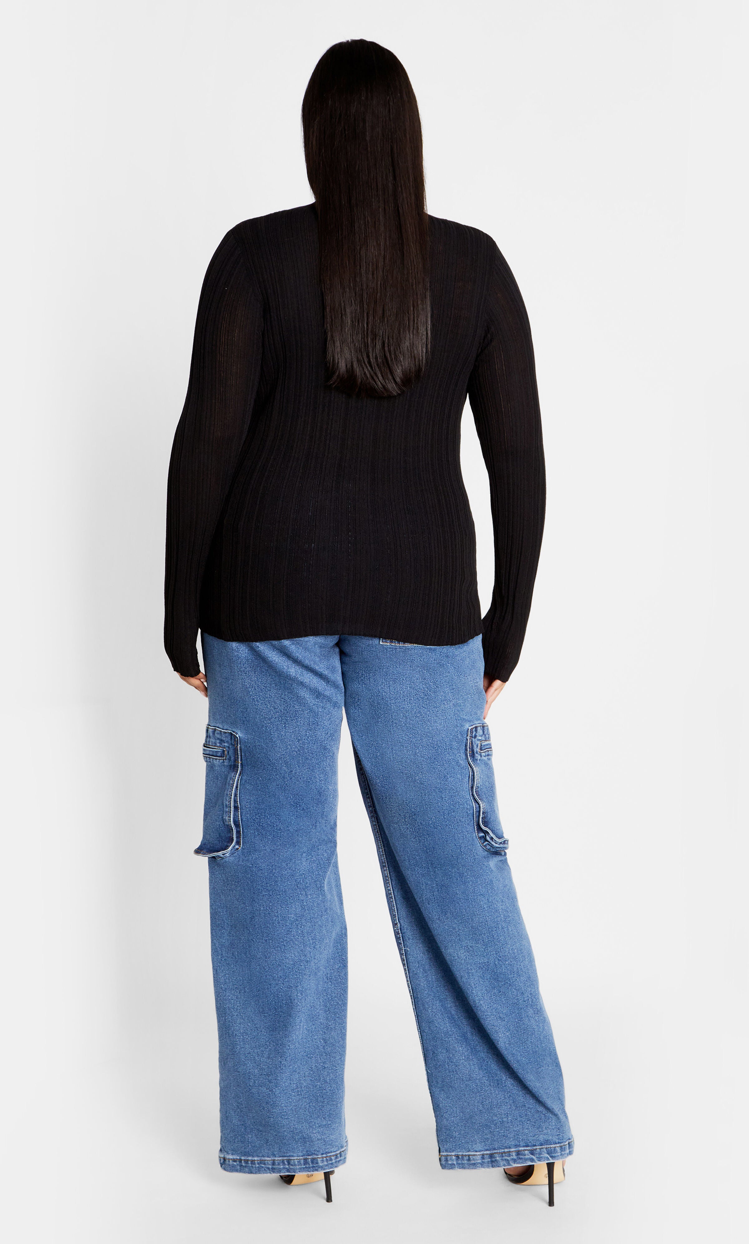 Crinkle Knit Sweater - black, BLACK, alternate image number 3