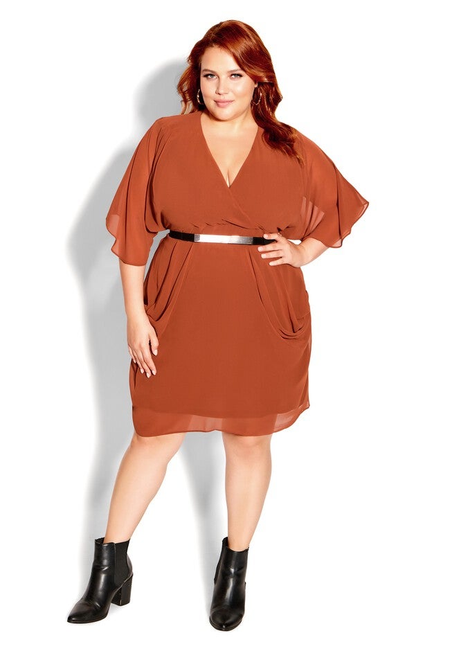 Color Wrap Dress - ginger, ORANGE, on-hover image number 1