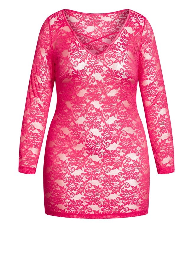 Sheer Lace Chemise - raspberry, PINK, alternate image number 3