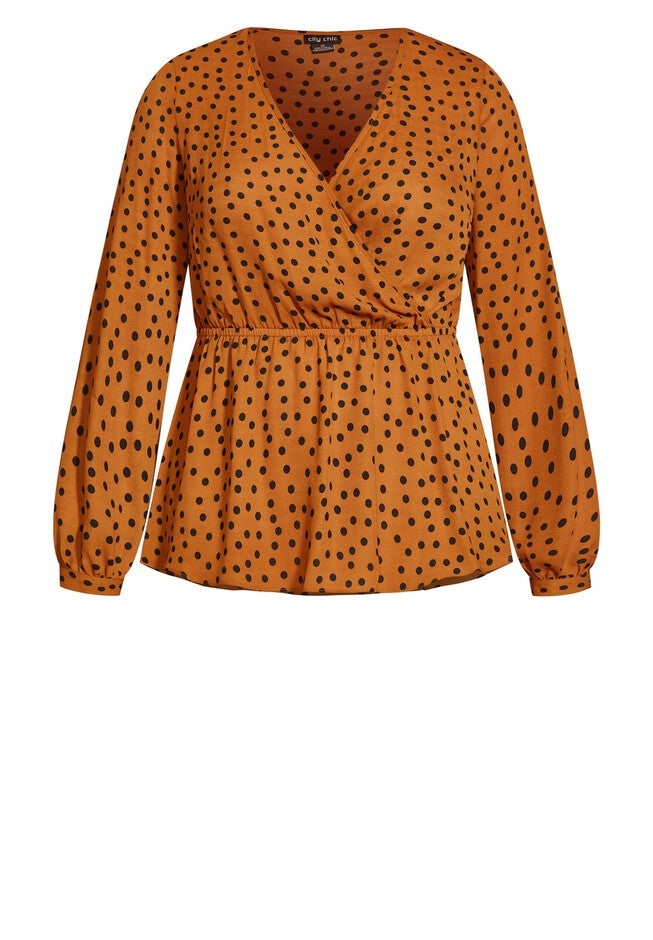 Dotty Wrap Top - caramel, ORANGE, alternate image number 3