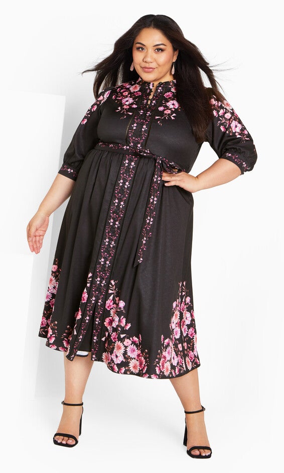 Annabelle Button Closure Midi Dress - black, BLACK, hi-res image number null