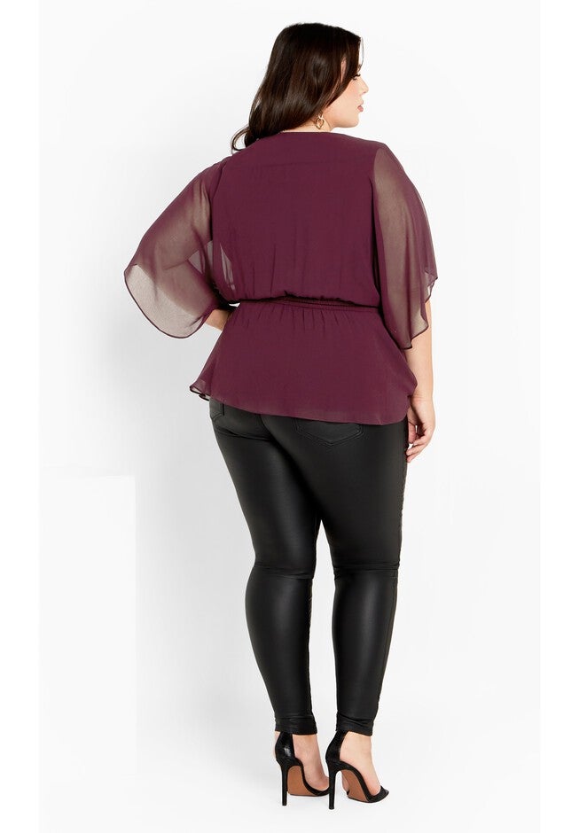 Elegant Wrap Top - spiced plum, RED, alternate image number 3