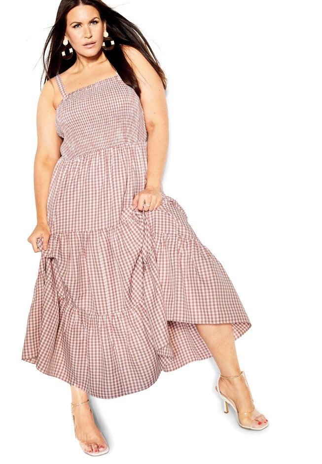 Gingham Maxi Dress - brick, RED, hi-res image number null
