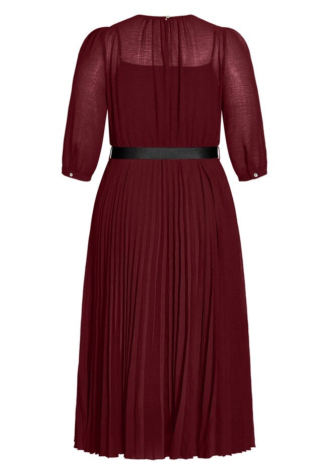 Love Pleat Elbow Sleeve Dress - garnet, RED, alternate image number null