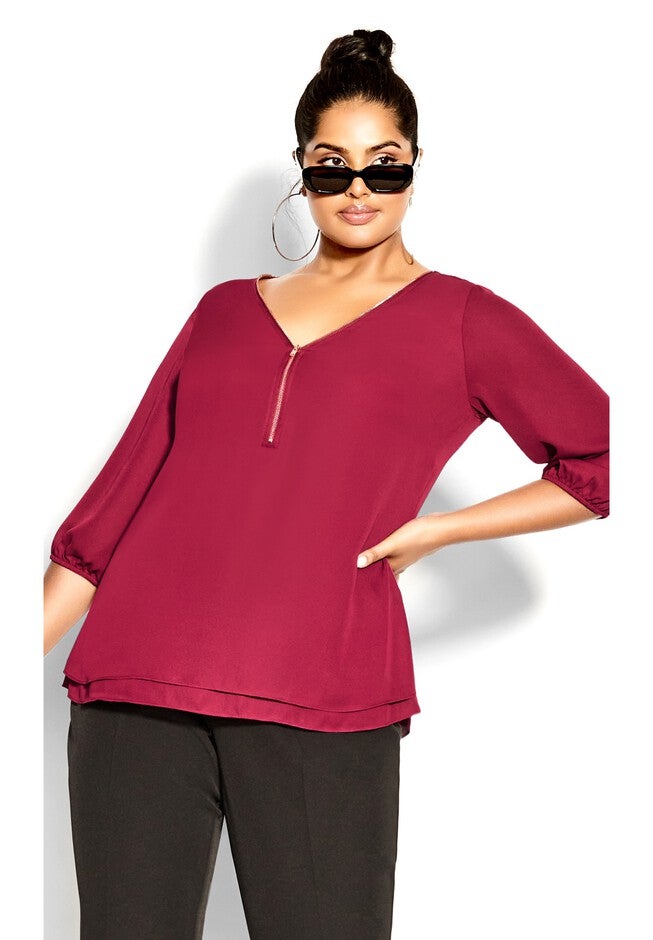 Sexy Fling Elbow Sleeve Top - sangria, RED, hi-res image number null
