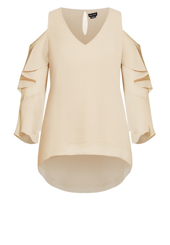Hi Lo Cold Shoulder Top - vanilla, BEIGE, alternate image number null