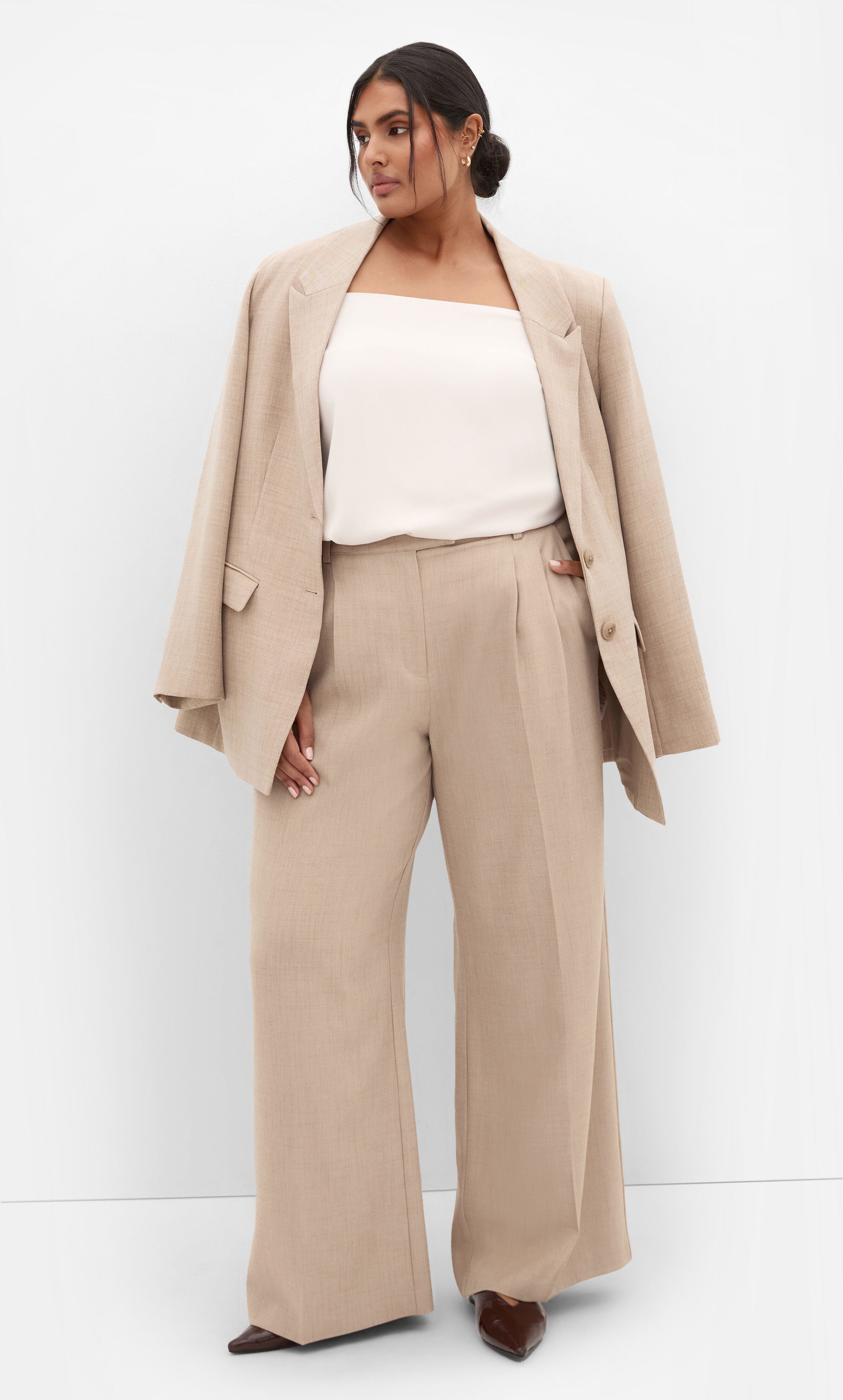 Sadie Straight Neck Cami - cream, BEIGE, alternate image number 1