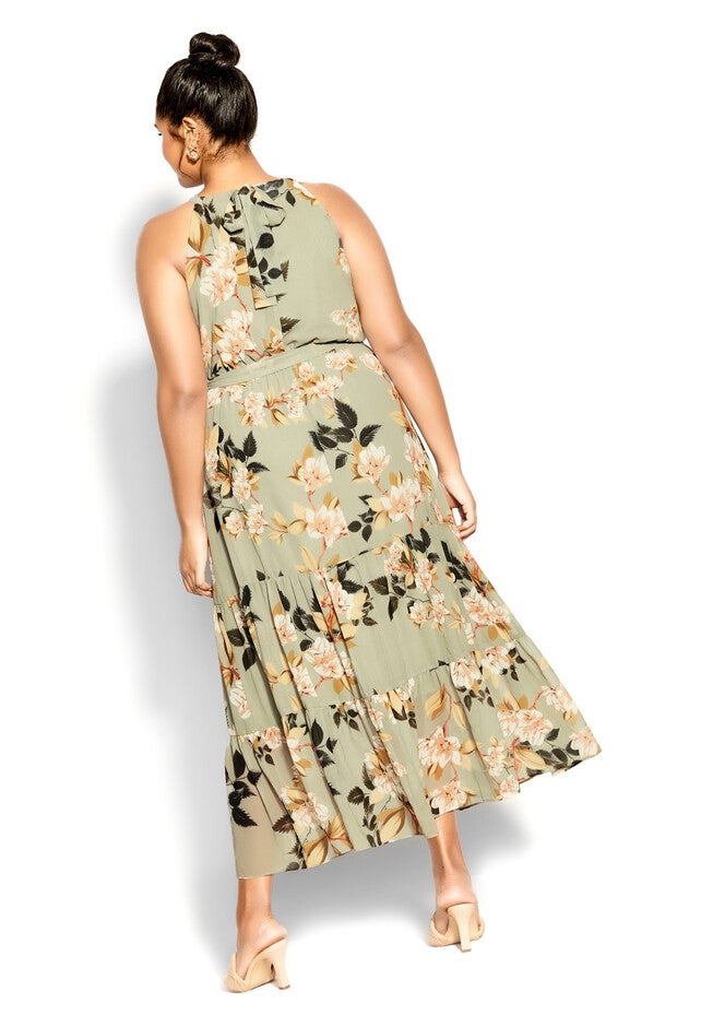 Halter Love Print Maxi Dress - sage, GREEN, alternate image number 3