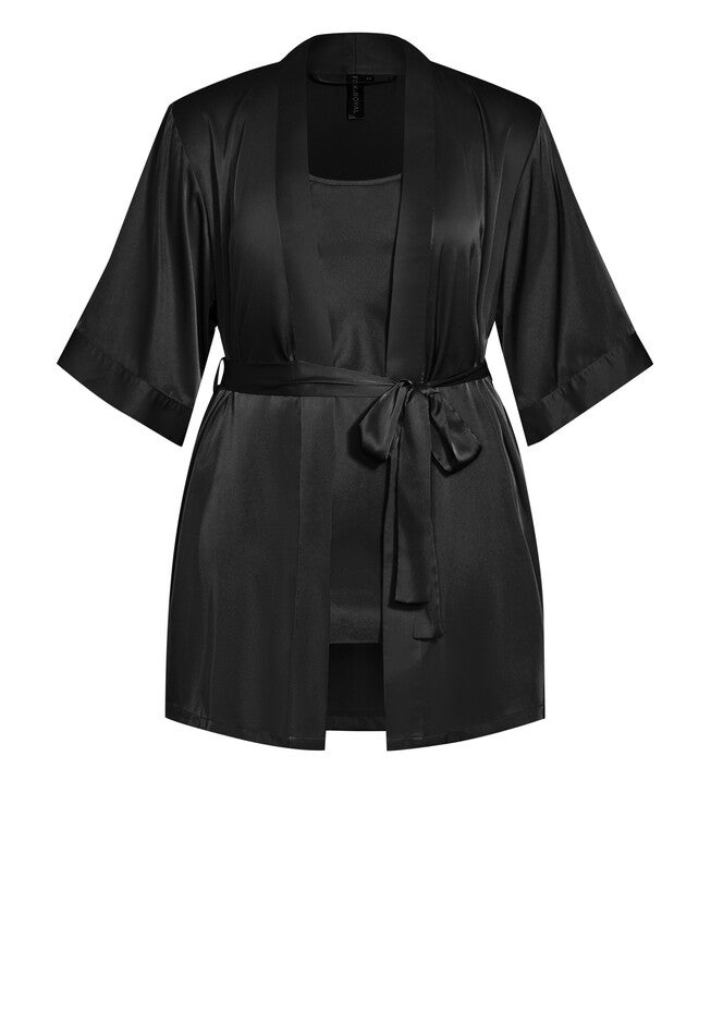 Satin Chemise & Robe Set - black, BLACK, alternate image number 4