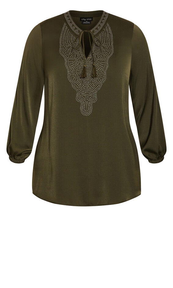 Detail Neck Top - khaki, GREEN, alternate image number 3