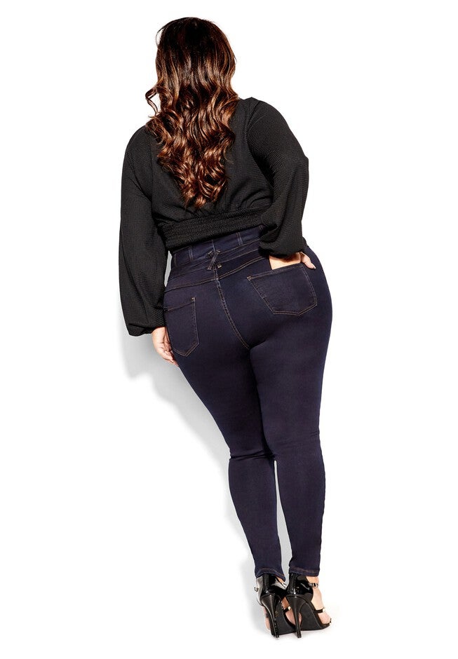Harley Short Western Corset Jean - dark denim, BLUE, on-hover image number null
