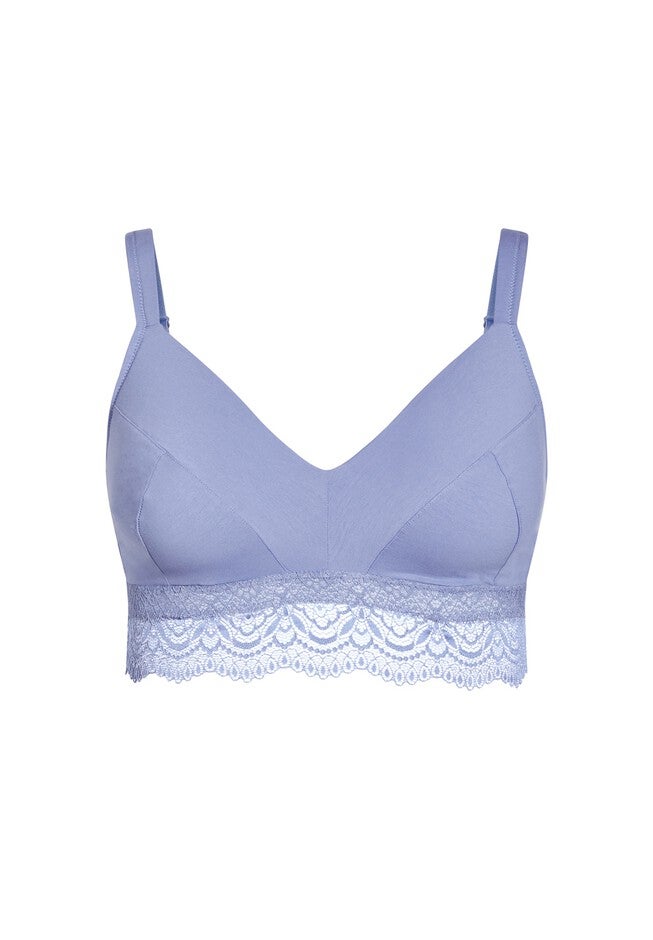 Cotton Wire Free Contour Bra - heather blue, BLUE, alternate image number null